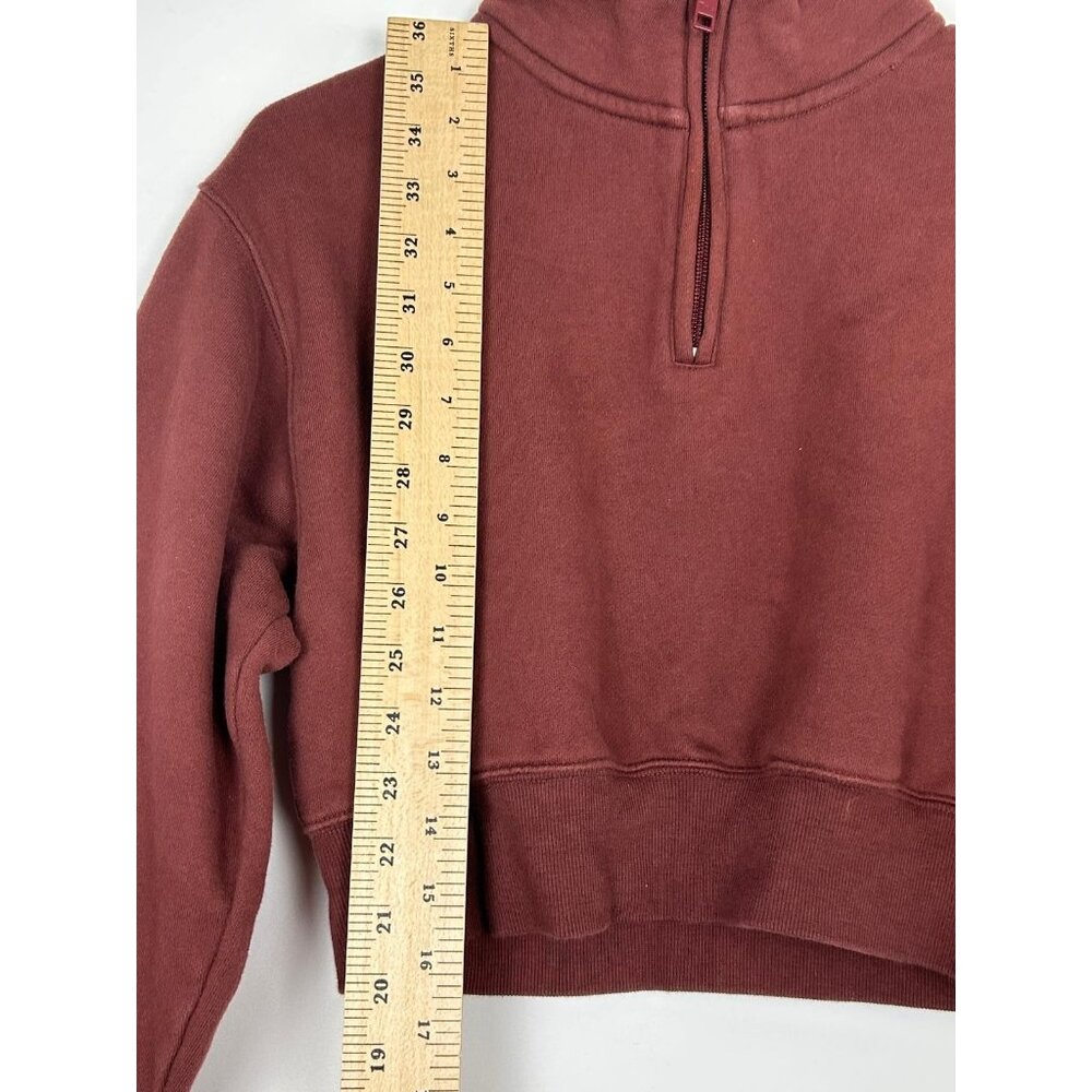 TNA Aritzia Womens Sweatfleece Cozy Fleece Perfect Fit Half-Zip Burgundy XS - Picture 5 of 11